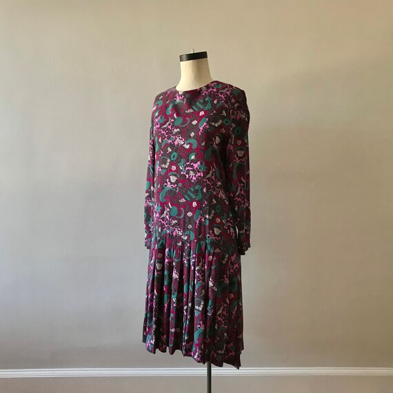 Botanical print drop waist cotton midi dress