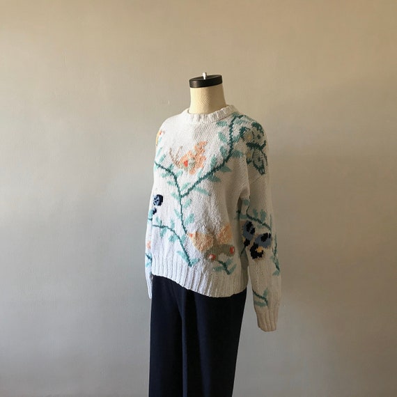 Hand knit butterfly floral sweater