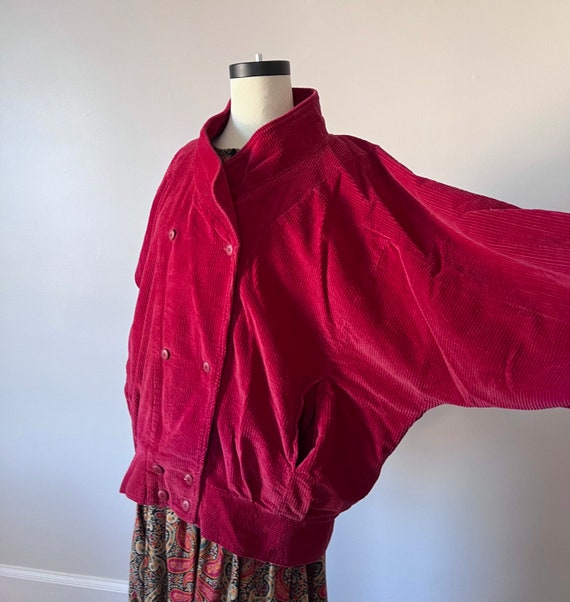 Oversized cranberry red corduroy avant-garde jack… - image 4