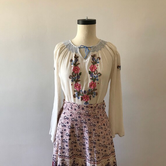 70s cotton embroidered folk blouse