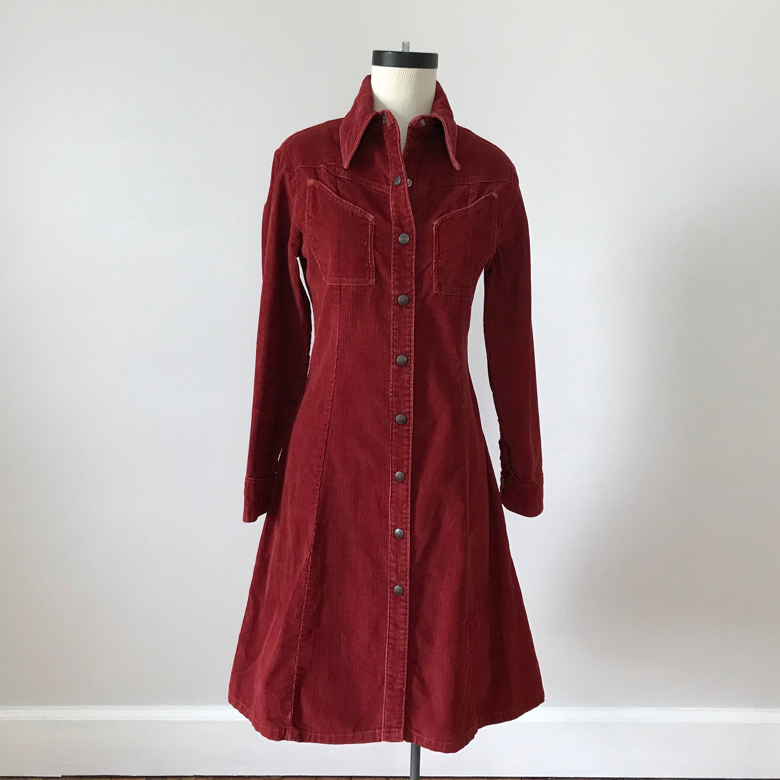 rust corduroy denim shirt dress