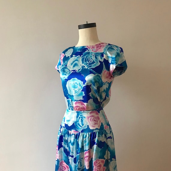 Silk two piece floral skirt and top dress set