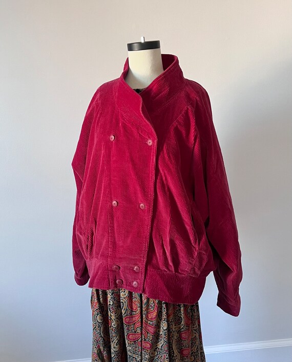 Oversized cranberry red corduroy avant-garde jack… - image 3