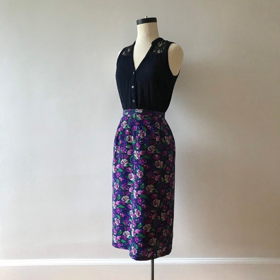 Silk floral midi skirt