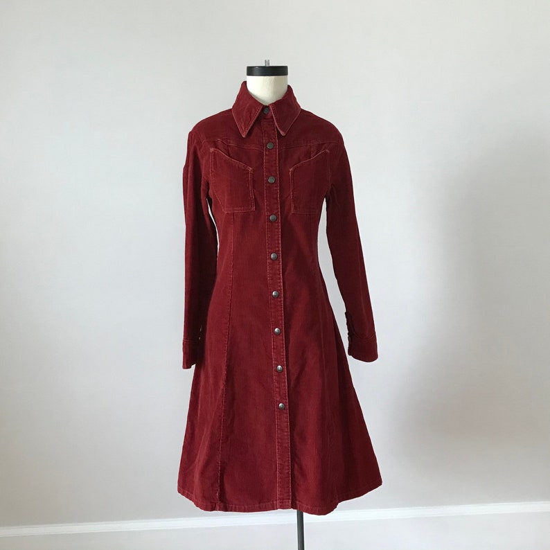 rust corduroy denim shirt dress