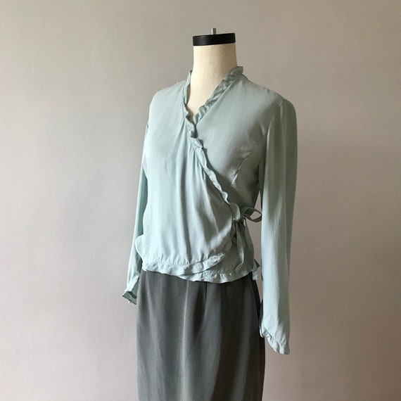 Mint green silk wrap blouse - image 1
