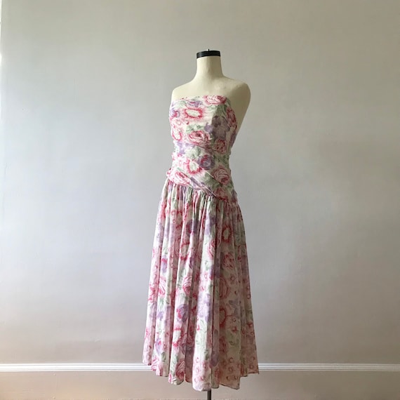 Laura Ashley floral strapless midi dress