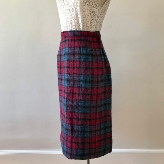 Plaid wool mohair midi skirt - image 3