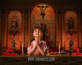 Church Pew Christmas - Religious Christmas- Holiday Digital Background Backdrop