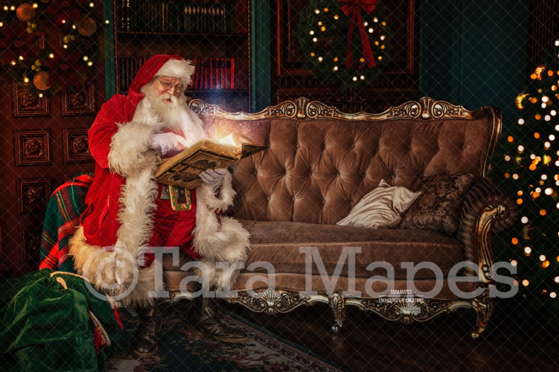 Santa Digital Christmas Digital Backdrop Santa Reading - Etsy