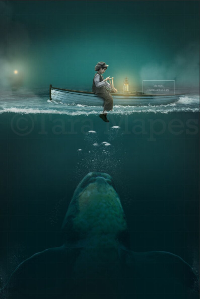 Whale Under Boat on Ocean Digital Background / Backdrop | Etsy