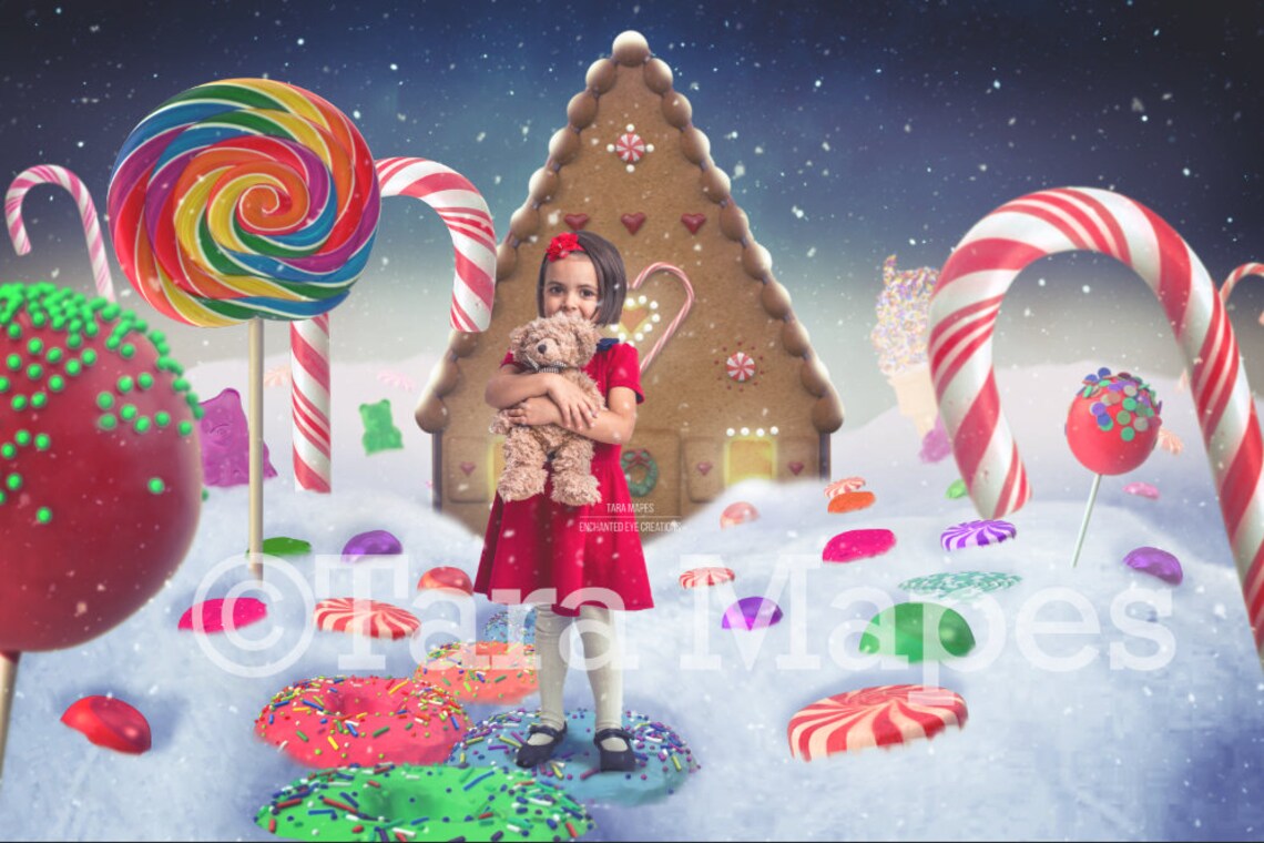 Christmas Digital Backdrop Christmas Candyland Gingerbread | Etsy