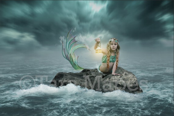 Mermaid Digital Backdrop Stormy Ocean Mermaid Rock Digital - Etsy