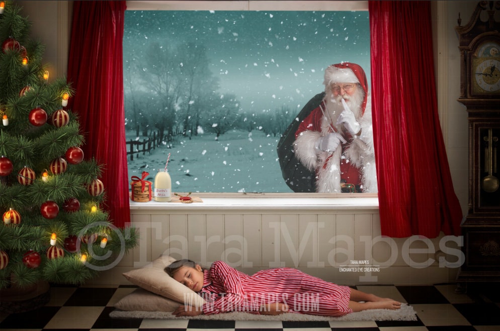 Christmas Digital Backdrop Santa Looking in Window Christmas - Etsy