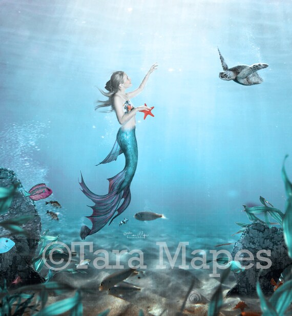 Mermaid Digital Backdrop Mermaid Scene Underwater Ocean - Etsy