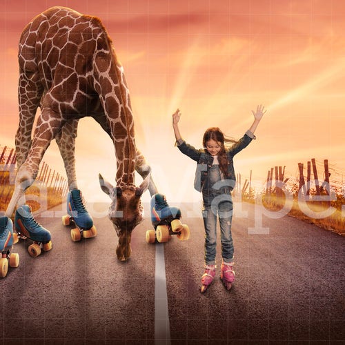 Giraffe Rollerskating Digital Background | Etsy