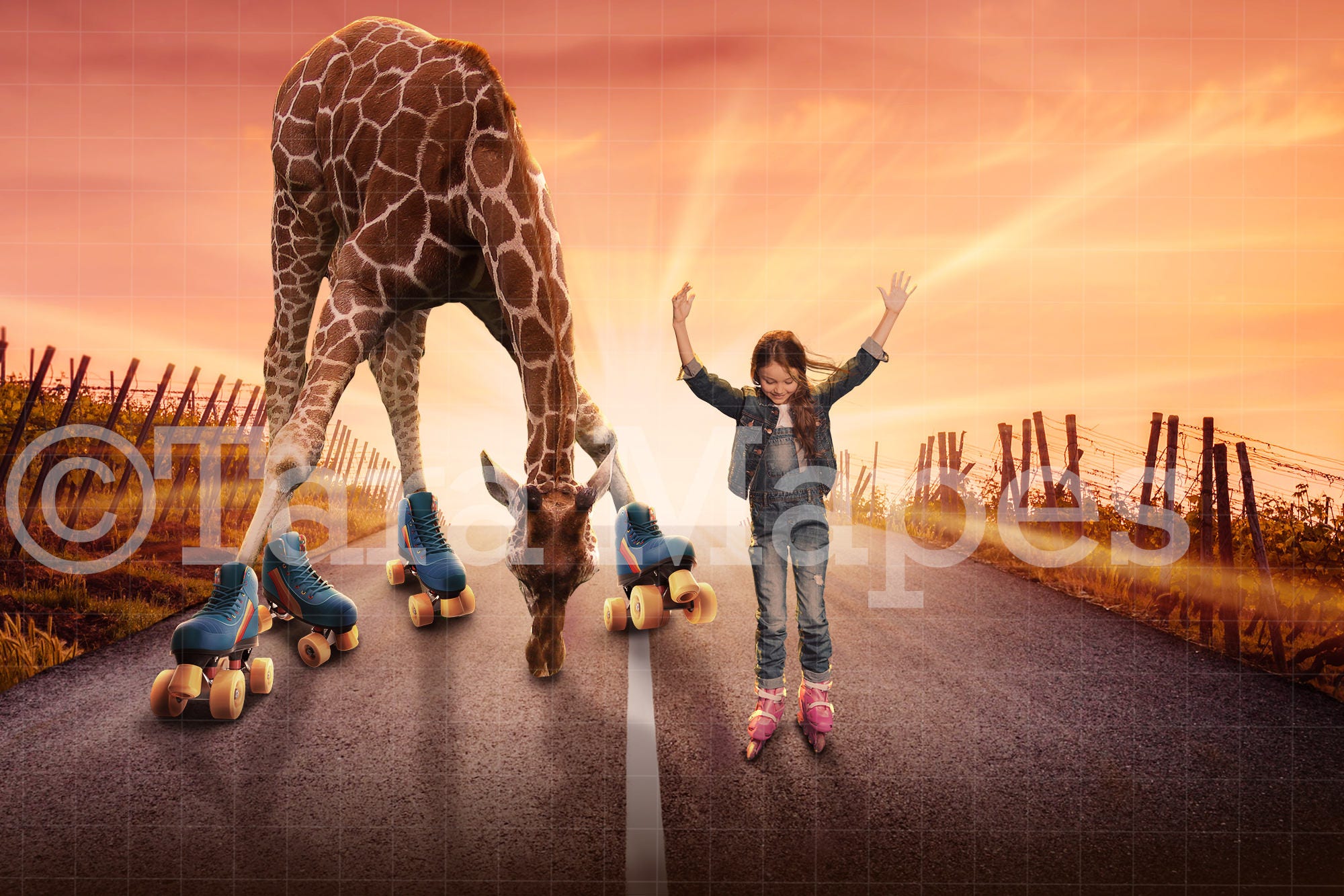 Giraffe Roller Skating Digital Background Funny Giraffe - Etsy
