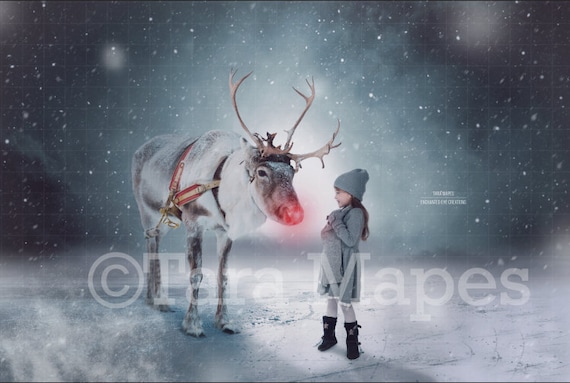 Rudolph The Red Nosed Reindeer Winter Snowy Scene Christmas Digital Background Backdrop Rudolph The Red Nosed Reindeer Winter Snowy Scene Christmas Digital Background Backdrop