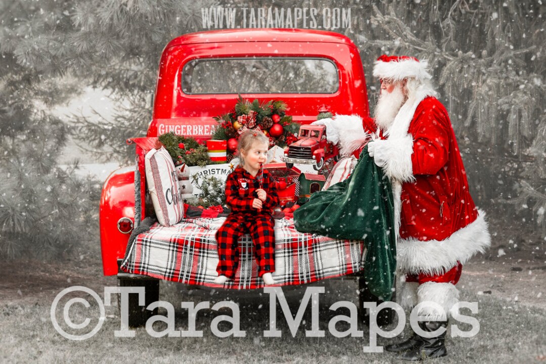 Christmas Truck Digital Backdrop Santa by Vintage Red - Etsy