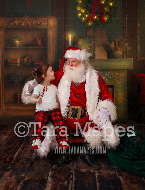 Santa Digital Backdrop Behind in Chair by Fireplace Santa - Etsy