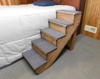 Wood Dog Stairs 18" - 38" Tall Handmade Folding Pet Steps 12" - 16" Wide Pet Stairs New Made to Order Specializing in High Beds