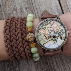 Reloj de pulsera unisex con mapa del mundo, globo terráqueo marrón, idea de regalo para viajeros