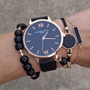 Black elegant Watches for Women Classic leather watch