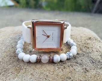 Weiße Uhr für Frauen Quadratische Uhr Armband Einfache klassische Armbanduhr Minimalistische Stilvolle Uhr Elegante Armbanduhr