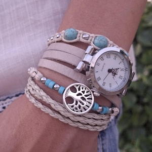 Beige boho watches for Women Wrap Hippie watch