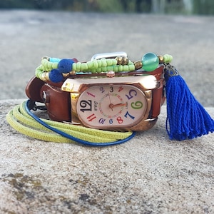 Bohemian watch for women brown hippie wristwatch colorful unisex watch for men multicolor boho watch rectangle