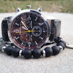 Black Watch for Men Black Wrist Watch for Him Men&#39;s Watch Classic Watch for Groom Gift for Man Black Leather Watch Vintage Men&#39;s Watch