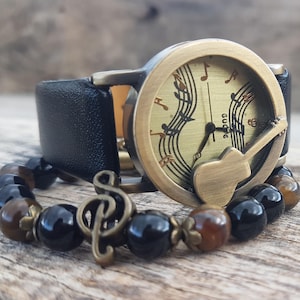 Music Watch Gift for Musician – Guitar Wrist Watch with Bracelet – Vintage Music Notes Jewelry – Gift for Him – Music Lover Accessory