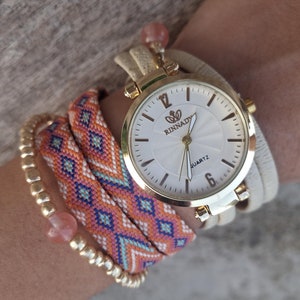 Beige gouden boho-horloge wrap hippiehorloges voor dames