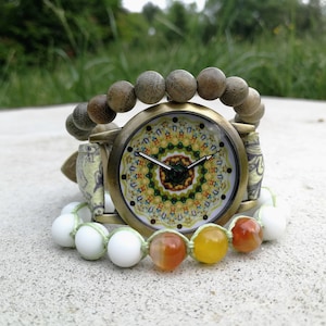 Mandala Watch Bracelet Kaleidoscope Bohemian Watch Hippie wristwatch Ethnic Watch Mandala Green Watch for Woman gift Birthday