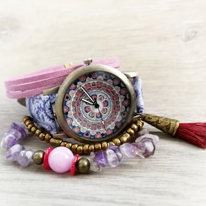 Mandala watch Bohemian watch Kaleidoscope Boho Watch Hippie wrist watch Tribal watch for woman Ethnic accesories Gift for friend birthday