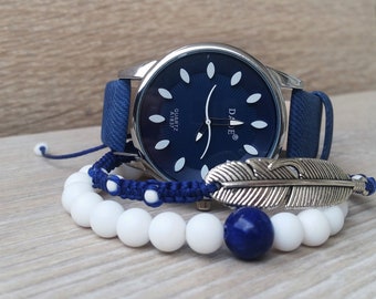 Orologi Boho blu per donna, bracciale in denim per orologio da polso per la mamma, regalo di compleanno