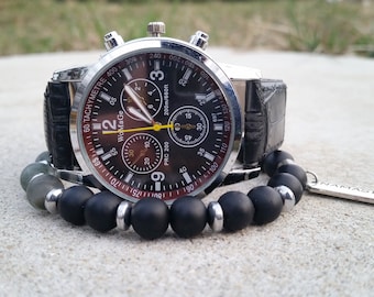 Relógios masculinos, relógio de pulso em couro preto para ele.