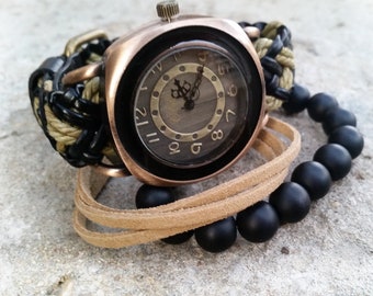 Black Hipster Watch for Men Boho Watches Women Gift Unisex Wristwatch