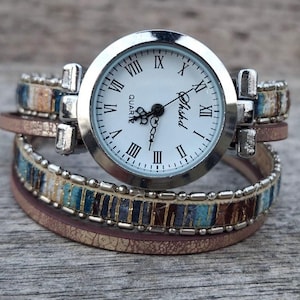 Boho Leather Wrap Watch for Women Handmade Quartz Watch Boho Chic bracelet
