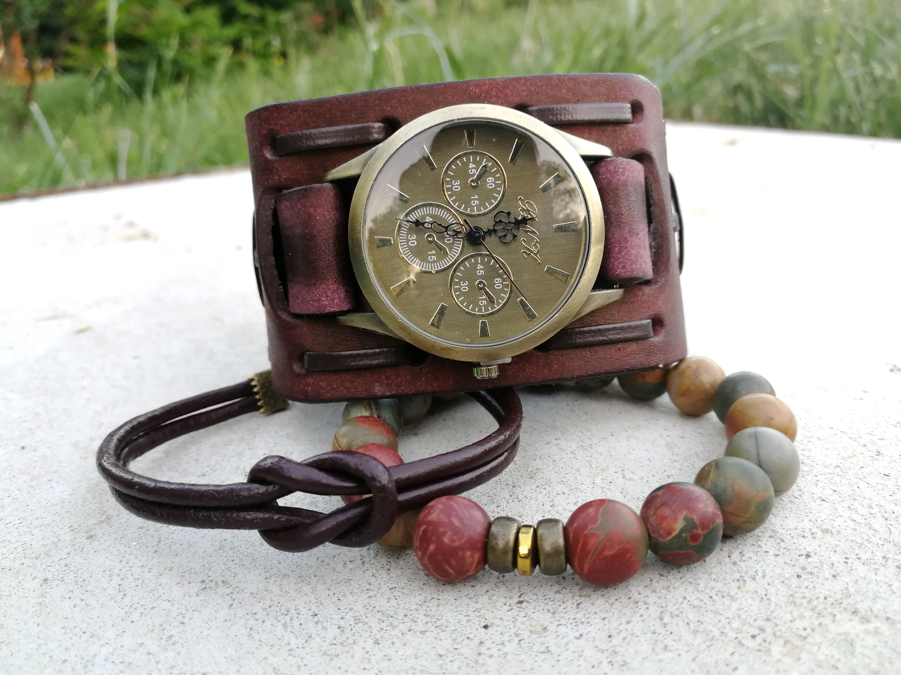 Brown Leather Watch Cuff Watch Bracelet Brown Hipster Watch for Men Boho Watch Woman Gift Unisex Watch for Him Leather Cuff Watch Etsy