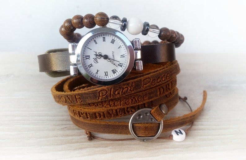 Brown Leather Watch for Women Boho Personalized Watches Custom Rustic ...