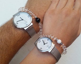 Minimalist Watch His and her watches Silver Stainless steel wristwatch for Couple Gift