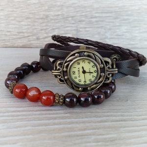 Brown Hipster Watch Leather Vintage Watches for Women Boho Wristwatch