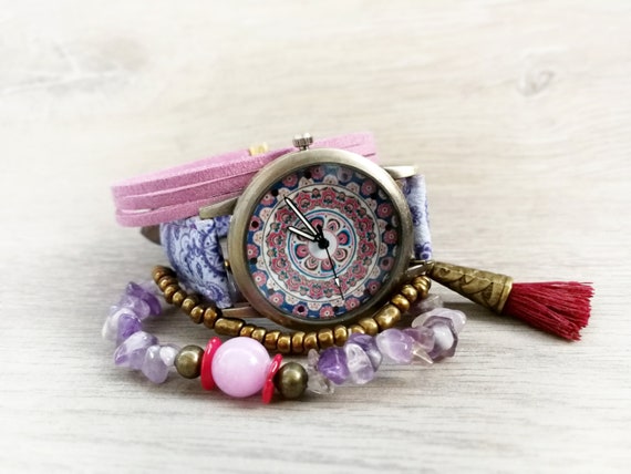 Mandala watch Bohemian watch Kaleidoscope Boho Watch Hippie wrist watch Tribal watch for woman Ethnic accesories Gift for friend birthday