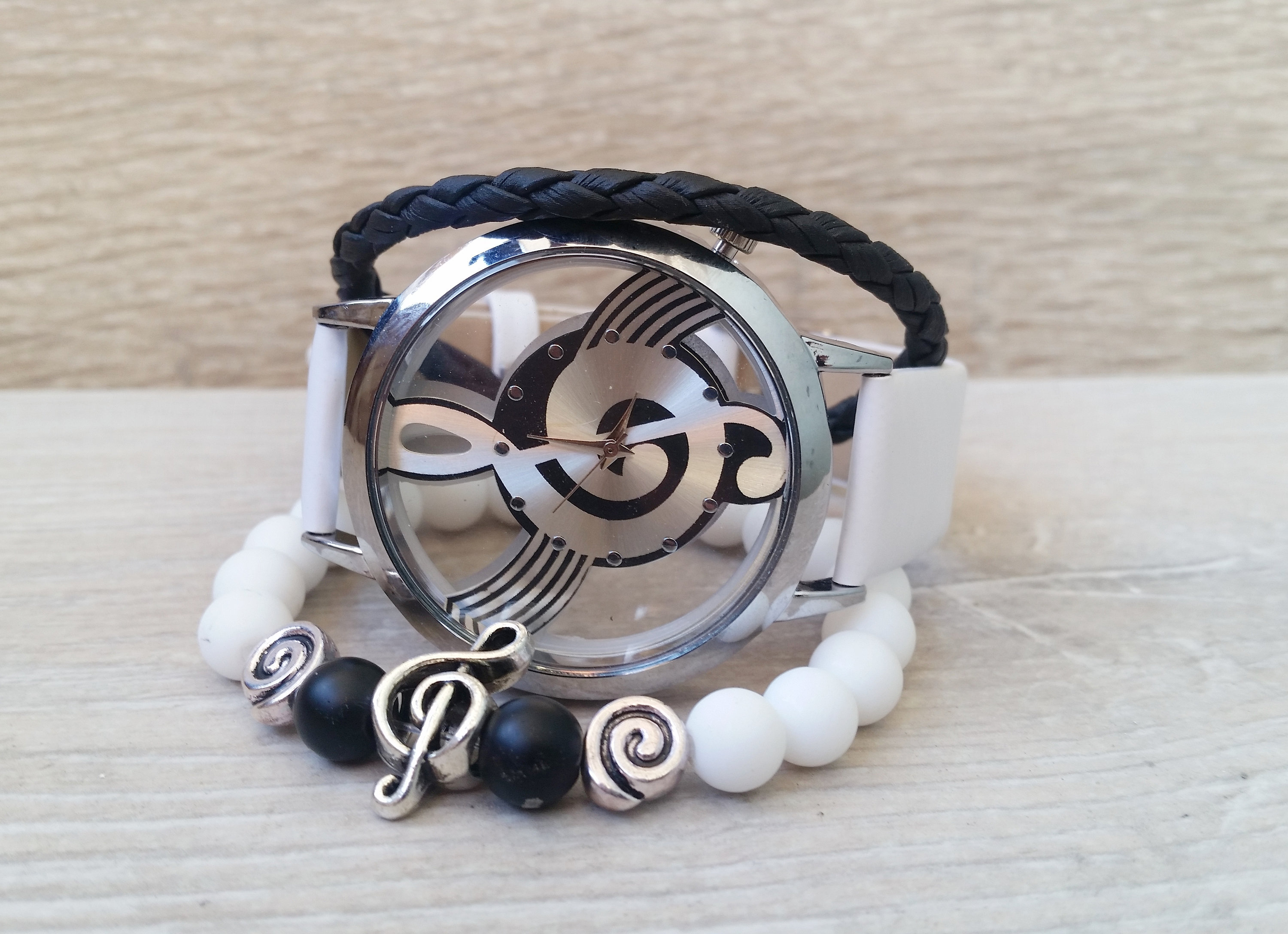 Music Watch White Leather Watch Musician Watch Music Jewelry Boho Watch Music Lover Gift Music Teacher Gift for Musician Note Watch Etsy