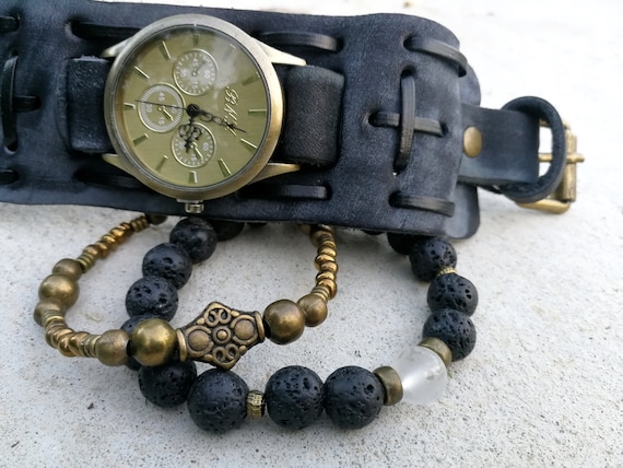 Vintage Boho Jasper Tooled Metal Cuff Watch Solitaire | Accessories | Vintage Boho Jasper Tooled Metal  main image 3