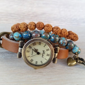 Brown Watch for Women Minimalist Watch for Ladies gift Woman&#39;s Watch Boho Leather Watch Bohemian Gift for Girlfriend Brown Rustic Watch