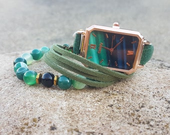 Groene vintage dameshorloges eenvoudig klassiek vierkant polshorloge boho minimalistisch klein horloge