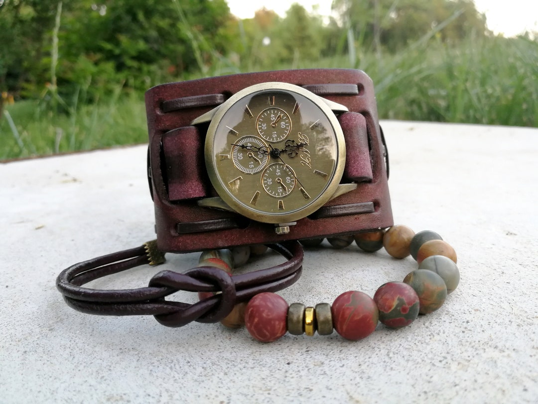 Boho Braune Herrenuhr Braune Lederuhr Manschette Armbanduhr