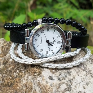 Small Womens Leather Watch Black Leather Watch Classic Ladies Watch Birthday Gift for Woman Minimalist Jewelry Minimalist Watch Bracelet